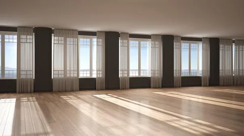 Empty room interior design, background with copy space, open space with big p Stock Illustration