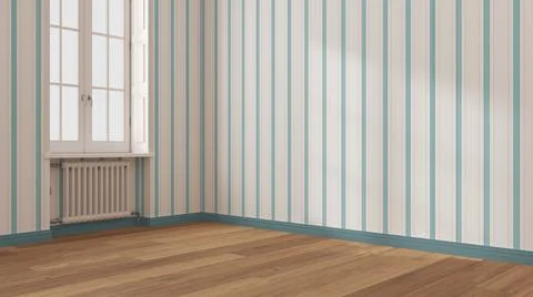 Empty room interior design in blue and white tones, open space with parquet w Illustrazione stock