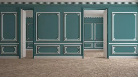 Empty room interior design, classic open space with blue and white walls, par Stock Illustration