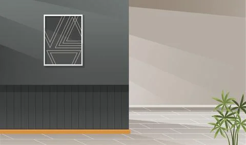 Empty room for interior design. Gray and white walls indoors, houseplant and Ilustración de archivo