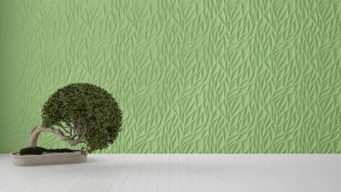 Empty room interior design, green decorated molded panel, wooden white floor  Stock Illustration