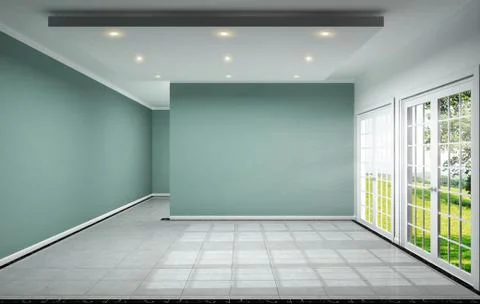 Empty room interior design has mint wall on tile design 3D rendering Ilustración de archivo