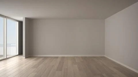 Empty room interior design, open space with big panoramic window, balcony on  Stock Illustration