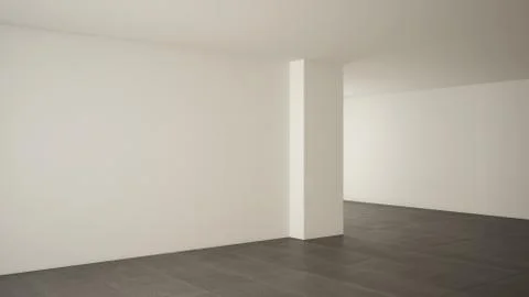 Empty room interior design, open space with big panoramic window on winter me Stock Illustration