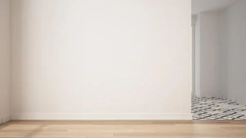 Empty room interior design, open space with white walls and parquet wooden fl Illustrazione stock