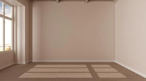 Empty room interior design, open space with white walls and parquet wooden fl Stock Illustration