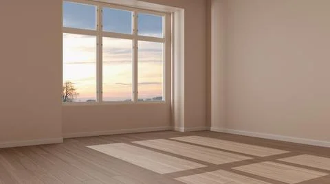 Empty room interior design, open space with white walls and parquet wooden fl Illustrazione stock