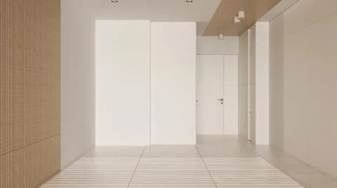 Empty room interior design, open space with marble tiled floor, white and woo Stock Illustration