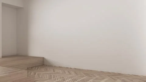 Empty room interior design, open space with herringbone parquet wooden floor, Illustrazione stock