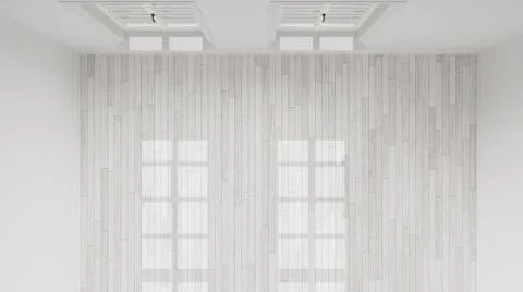 Empty room interior design, open space with big panoramic window, white parqu Stock Illustration