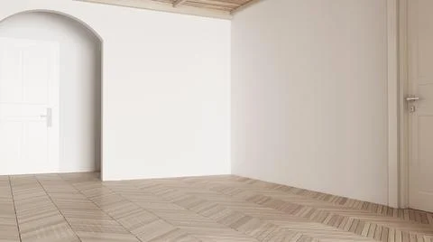 Empty room interior design, open space with white walls and parquet wooden fl Stock Illustration