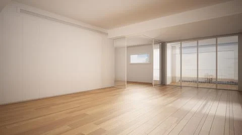 Empty room interior design, open space with white walls and parquet wooden fl Illustrazione stock