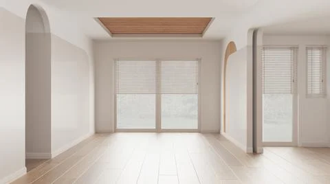 Empty room interior design, open space with parquet wooden floor, window with Stock Illustration