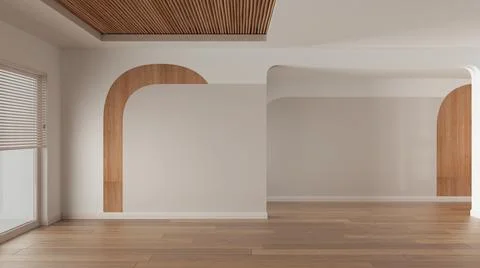 Empty room interior design, open space with parquet wooden floor, window with Stock Illustration