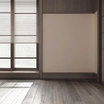 Empty room interior design, open space with parquet floor, big window with .. Stock Illustration