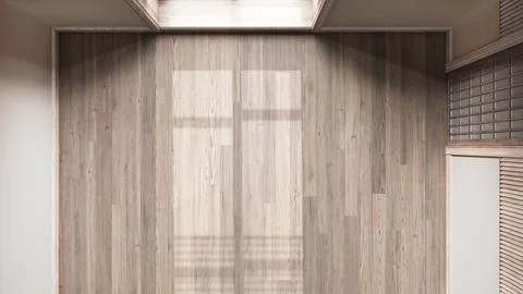 Empty room interior design, open space with parquet floor, big window with .. Stock Illustration