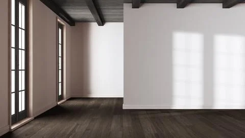 Empty room interior design, open space with dark oak parquet floor, classic.. Stock Illustration