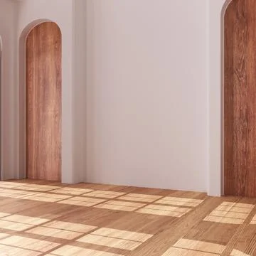 Empty room interior design, open space with parquet floor, classic arched n.. Stock Illustration