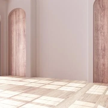 Empty room interior design, open space with bleached parquet floor, classic.. Stock Illustration