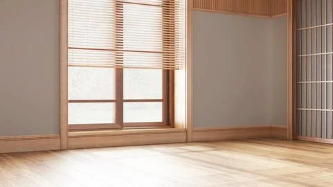 Empty room interior design, open space with parquet floor, big window with .. Stock Illustration