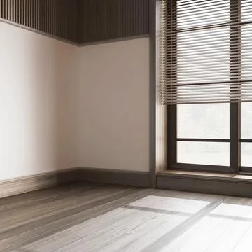 Empty room interior design, open space with parquet floor, big window with .. Stock Illustration