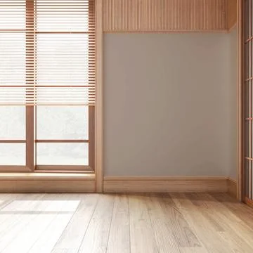 Empty room interior design, open space with parquet floor, big window with .. Stock Illustration