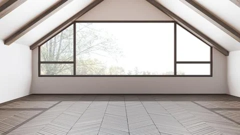 Empty room interior design, open space with parquet floor, dark wooden slop.. Stock Illustration