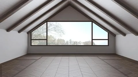 Empty room interior design, open space with parquet floor, dark wooden slop.. Stock Illustration