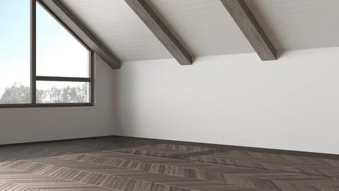 Empty room interior design, open space with parquet floor, dark wooden slop.. Stock Illustration