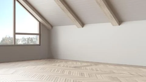 Empty room interior design, open space with parquet floor, bleached wooden .. Illustrazione stock