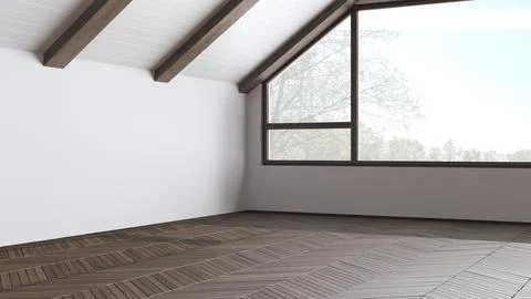 Empty room interior design, open space with parquet floor, dark wooden slop.. Stock Illustration
