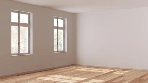 Empty room interior design, open space with parquet floor, window and white.. Stock Illustration