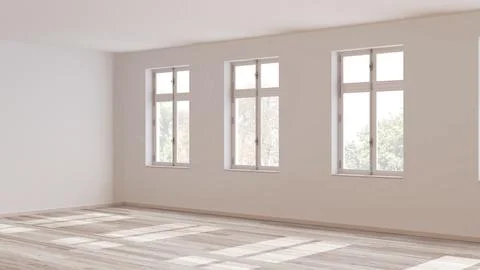 Empty room interior design, open space with bleached parquet floor, window .. Stock Illustration