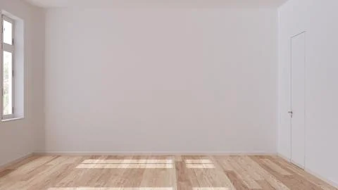 Empty room interior design, open space with parquet floor, window and white.. Stock Illustration