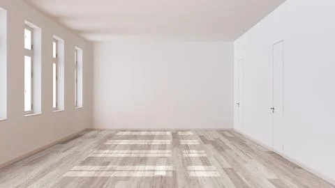 Empty room interior design, open space with bleached parquet floor, window .. Stock Illustration