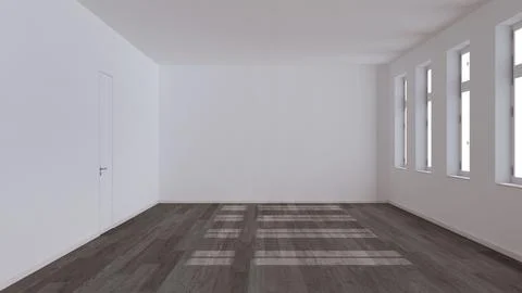 Empty room interior design, open space with dark parquet floor, window and .. Stock Illustration