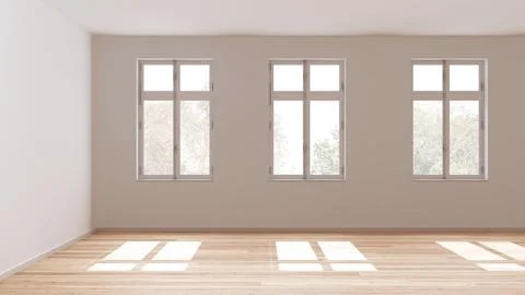 Empty room interior design, open space with parquet floor, window and white.. Stock Illustration