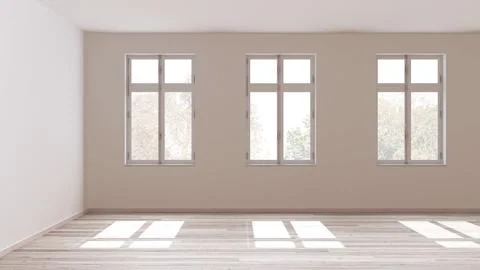 Empty room interior design, open space with bleached parquet floor, window .. Stock Illustration