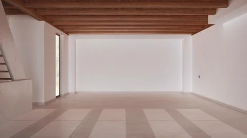 Empty room interior design, open space with resin floor, window and white w.. Stock Illustration