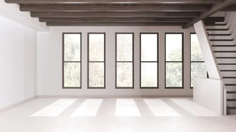 Empty room interior design, open space with resin floor, window and white w.. Stock Illustration