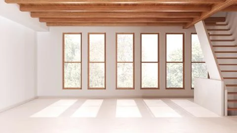 Empty room interior design, open space with resin floor, window and white w.. Stock Illustration