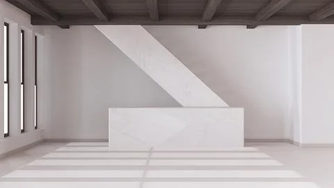 Empty room interior design, open space with resin floor, window and white w.. Stock Illustration