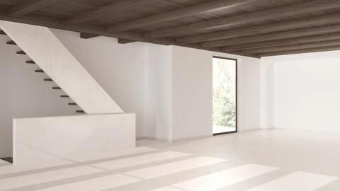 Empty room interior design, open space with resin floor, window and white w.. Stock Illustration