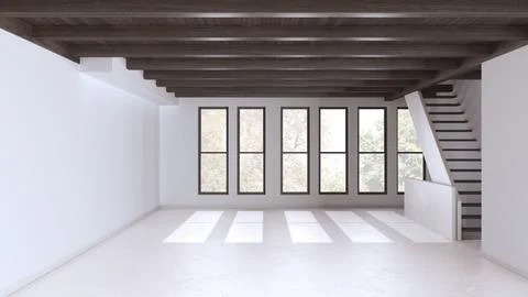 Empty room interior design, open space with resin floor, window and white w.. Stock Illustration