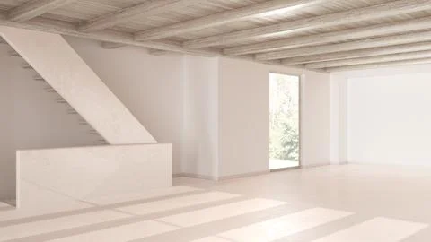 Empty room interior design, open space with resin floor, window and white w.. Stock Illustration