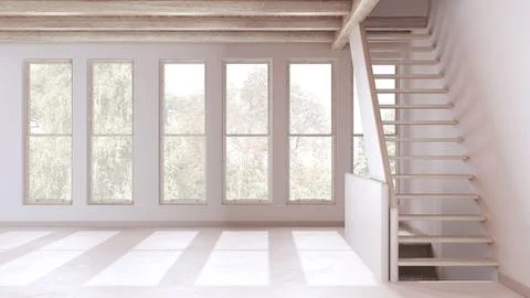 Empty room interior design, open space with resin floor, window and white w.. Stock Illustration