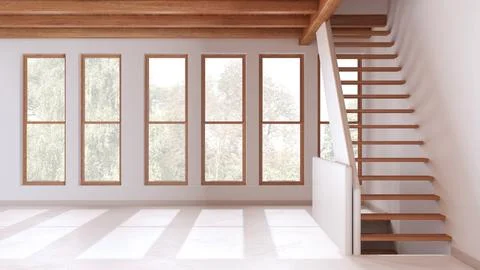 Empty room interior design, open space with resin floor, window and white w.. Stock Illustration