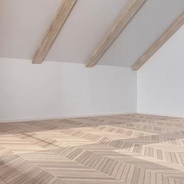 Empty room interior design, open space with parquet floor, bleached wooden .. Foto stock