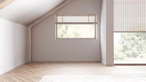 Empty room interior design, open space with parquet floor, bleached wooden .. Foto stock