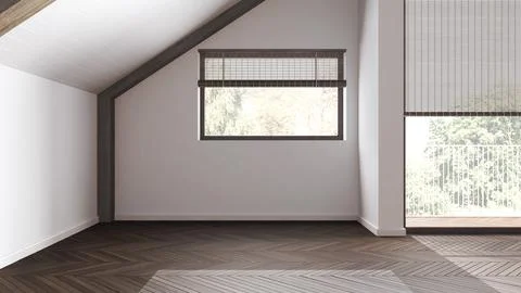 Empty room interior design, open space with parquet floor, dark wooden slop.. Foto stock